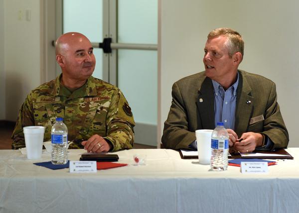 Chapter President Rick Lipsey describes the many benefits trainees and cadre would receive by joining AFCEA during a September community outreach visit to Goodfellow Air Force Base.
