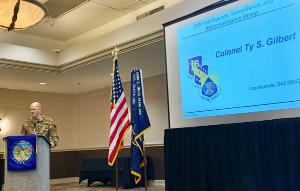 Col. Gilbert discusses training and tactics during the chapter's October monthly luncheon.