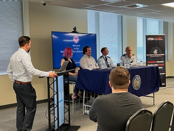 The Emerging Leaders hold panel discussions at the University of Texas-San Antonio National Security Collaboration Center in April. 