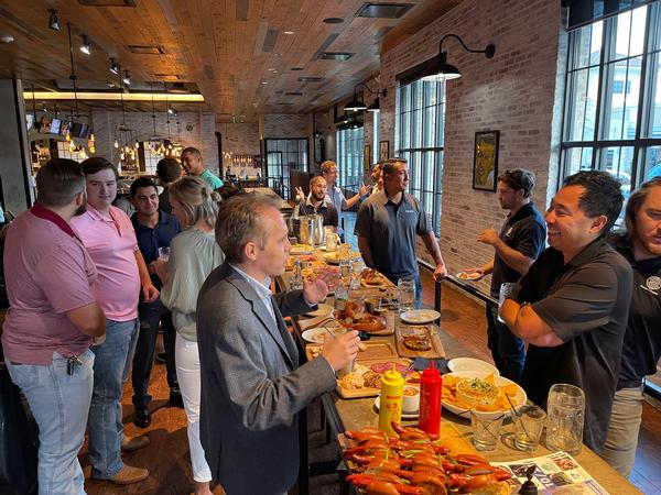The chapter's Emerging Leaders network during the August Tech on Tap event at Bowl  and  Barrel.<br />