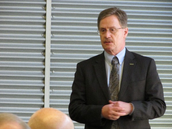 Shier takes questions from the audience at the January luncheon.