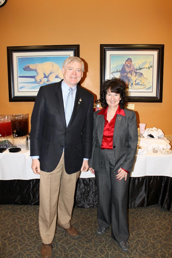 In April, Treadwell (l) talks with Dr. Helena Wisniewski, vice provost for research and graduate studies, University of Alaska-Anchorage.