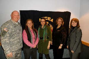 Grant recipients and chapter members joining together in January are (l-r) Col. Brown; Kirsten Roos, Mirror Lake Middle School; Heather Pelletier, Palmer Junior Middle School; Valerie Pettit, Booz Allen Hamilton; and Gillian Dezzutto, chapter vice president.