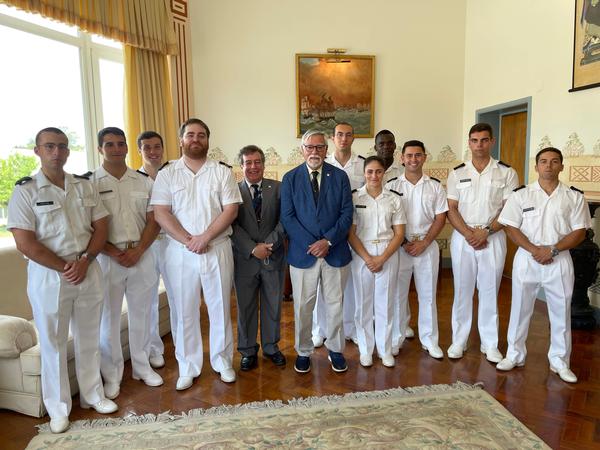 Present at the ceremony (from l-r) are: CAD Nuno Bicas Luís, chapter secretary; CAD Guilherme McCulloch Marques; CAD Afonso Cardoso Lopes; Lt. Pessanha Santos, faculty advisor; Victor Lobo, Portugal Chapter president; Rear Adm. Carlos Rodolfo, PON (Ret.), regional vice president, Atlantic Region; CAD Correia Goncalves; CAD Matilde Correia Vieira ; CAD Vicente Kitchecanar Gomes; CAD Miguel Silva Guerreiro; CAD João Pedro Amador, chapter president; and CAD Francisco Duarte Silverio, chapter first vice president.
