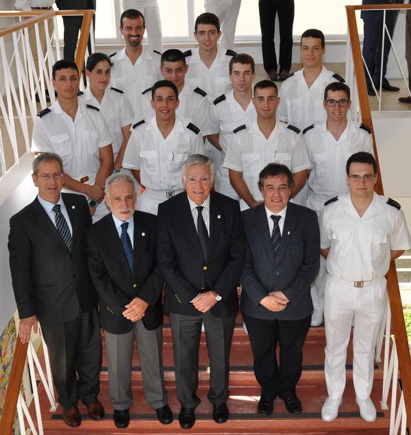 Attending the meeting in June are (front row, l-r) Pedro Filipe, Portugal Chapter financial director; Rear Adm. Mario Durao, Portugal Chapter president; Rear Adm. Carlos Rodolfo, PRT N (Ret.), regional vice president, Atlantic Region; professor Victor Lobo, faculty adviser; Cadet EN-MEC Nuno Lopes Nunes, chapter president; (second row, l-r) Cadet EN-AEL Lameira Quina; Cadet EN-MEC Filipe Goncalves; Cadet EN-MEC Silva Ferreira; Cadet EN-AEL Candeias de Magalhaes.(third row, l-r) Cadet EN-AEL Azevedo Goulão; Cadet EN-AEL Santos Baptista; Cadet EN-AEL Vieira Rodrigues; Cadet EN-AEL Coelho Lourenço; and (top row, l-r):  Lt. Cmdr. Fidalgo Neves; and Cadet EN-AEL Costa Teles.