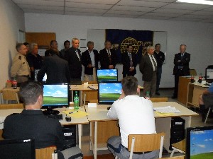Rear Adm. Emilio Nigoul, ARA (Ret.), chapter president, welcomes participants to the cyber defense competition in September.