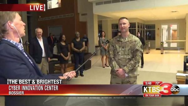 In May, KTBS TV host Rick Rowe asks Chapter President Lt. Col. Michael Harris, USAF, about the chapter's annual scholarship program and the 2020 recipients. 