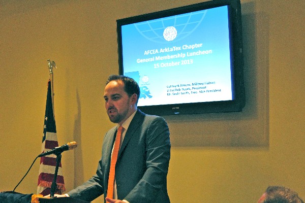 Jason French, director of government and public affairs for Chenier Energy, presents “Liquefied Natural Gas (LNG) Exports: A Story of American Innovation and Opportunity” at the October membership luncheon.