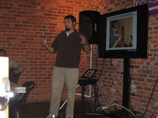 Jason Gay, senior systems engineer, Enterprise Computing Services LLC, delivers a physical security demonstration in December at CoHabitat in Shreveport, Louisiana.