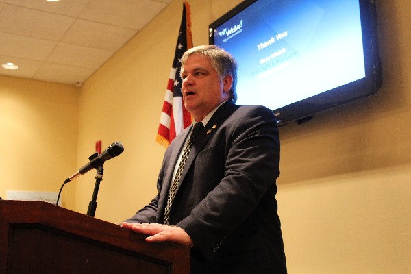 Col. Kelley Crooks, USAF (Ret.), regional vice president, speaks at the February luncheon to congratulate the chapter on its award recognition and to challenge it to continue the efforts in the future.