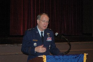 Lt. Gen. Frank G. Klotz, USAF, commander of the Air Force Global Strike Command, Barksdale Air Force Base, Louisiana, shares his vision of the Air Force's newest command with the audience during the September event.