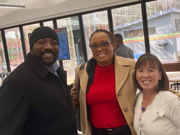 In January, (l-r) Chapter Assistant Treasurer Nazir Hill, Executive Vice President D'Joane McCorkle and Assistant Vice President of Small Business Stacy Vaughn catch up after the luncheon.