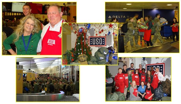 The chapter supports the USO at the Hartsfield-Jackson Atlanta International Airport in December as soldiers return home for the holidays.