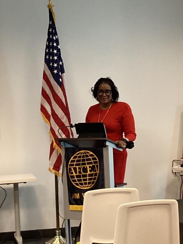 Marilyn Jackson, chapter vice president of small business, opens the Small Business Roundtable sessions in September.