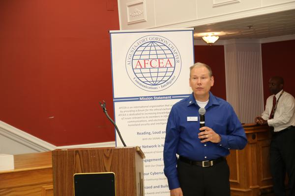 At the July event, Mike Nowatkowski, associate professor, School of Computer and Cyber Sciences at Augusta University, speaks to the audience about the future of a STEM degree. 