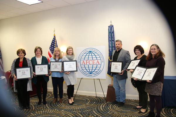 The teachers receiving the chapter's STEM teaching tool grant are (l-r) Susan Harding (Grovetown Elementary), Gail Snipes (Lakeside Middle School), Catherine Douglas (Lake Forest Hills Elementary), Carly Gilchrist (Goshen Elementary School), Jason Stark (Cyber Academy), Ester Blake (Chukker Creek Elementary) and Alicia Miller (Lewiston Elementary). Recipients Shannon Burnett and Erica Cox were unable to attend. 