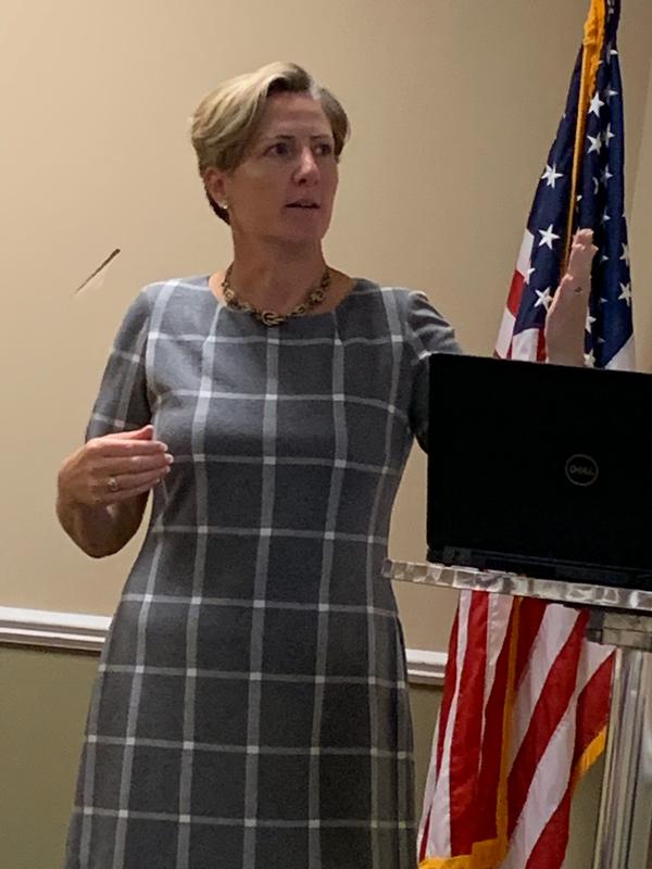 Carrie McLeish presents an exciting briefing on the top five cyber vulnerabilities to an engaged and enthusiastic crowd at the October luncheon.