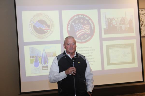 Tom Clark, executive director, Alliance for Fort Gordon, discusses upcoming local changes and how they will affect the Cyber Center of Excellence and the surrounding communities at the September event.