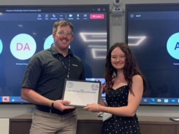 Rebecca Anderson receives a chapter STEM Scholarship award in June.