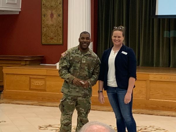 In October, Chief Warrant Officer 5 (CW5) Brian Matthews poses with Christina Purkapile, chapter vice president of events.