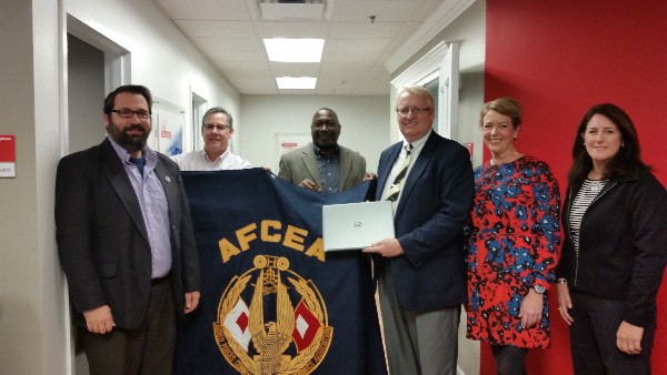 Making a presentation to the Clubhouse in January are (l-r) Eric Parker, co-founder of the Clubhouse; Bob Damen, past chapter president; Sly Cotton, chapter publicist; Brian Coffey, chapter president; Julie Kennedy, Boys and Girls Club; and Grace Belangia, co-founder of the Clubhouse. 