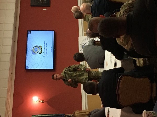 Col. Paul Stanton, USA, gives the audience an overview of the Cyber Protection Brigade Command at the chapter's March Lunch and Learn. 