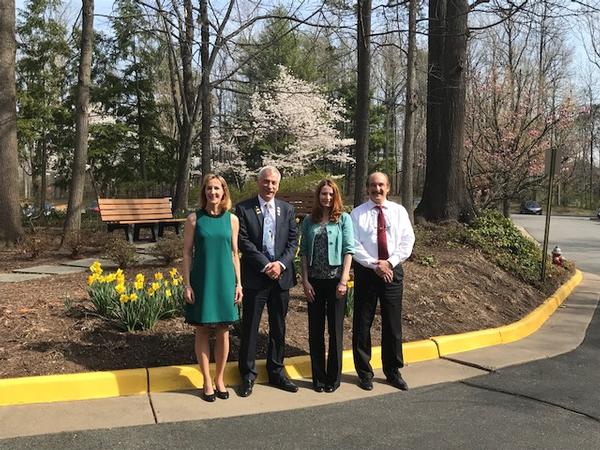 AFCEA Vice President of Membership Tina Jordan (l) gathers outside of AFCEA headquarters after an April meeting with Douglas Hartley, commercial specialist, U.S. Embassy, Canberra (2nd from l), April Redmon, senior international trade specialist at the U.S. Department of Commerce, and AFCEA Australia Acting Regional Vice President Frank Arlotta. 