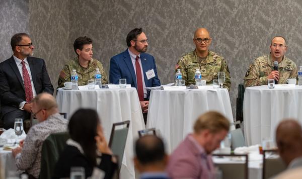 An outstanding program to open the fiscal year! The chapter's September Luncheon featured keynote speaker Miranda Coleman, acting capability program executive for U.S. Army CPE ES2, alongside a distinguished CPE ES2 Leadership Panel sharing the priorities shaping the Army's enterprise software and services mission. Thank you to the speakers for a timely and insightful discussion! Pictured are keynote speaker Col. Matthew Paul with the CPE ES2 Leadership Panel.