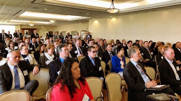 Amy Sajda, director, Office of Small Business Programs, Defense Logistics Agency, addresses attendees at the chapter's sold out small business networking event in April.   