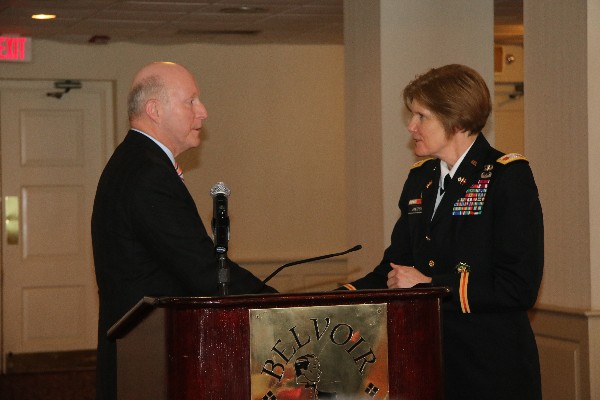Chapter President Bill Jones thanks Col. Jantzen for her keynote at the February luncheon.