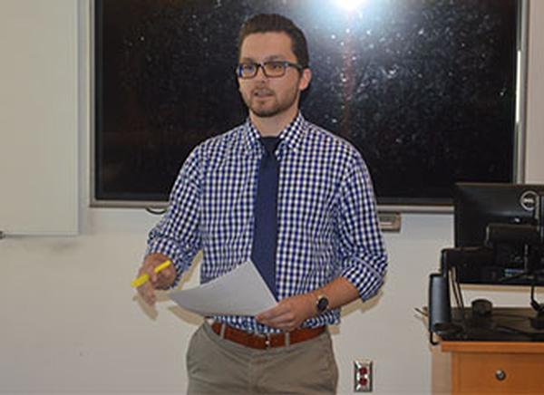 Student Chapter President Evan Colley talks to members of the organization during the luncheon in September. Photo courtesy of NOVA.