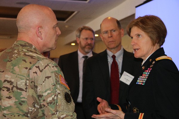 Col. Jantzen takes questions from government and industry about the Army Data Strategy during the chapter's luncheon in February. 