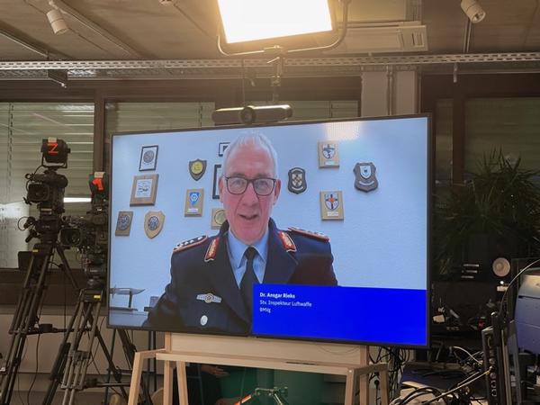 Gen. Rieks speaks online at the Event Hub at IBM's Defense garage in Bonn in February.