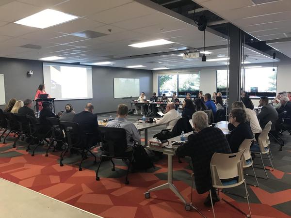 Swoboda presents an overview of the Maryland Department of Commerce's Office of Military and Federal Affairs and the various tools available to small businesses working with the U.S. Department of Defense installations and agencies at the October event.
