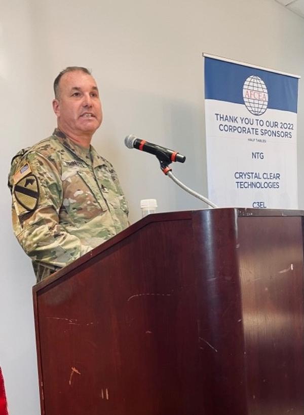 Brig. Gen. James Turinetti, USA, U.S. Central Command J6, addresses chapter at the March event.