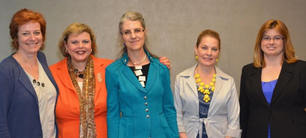 Speakers at the Women in Intelligence Group Spring Speaker event in April include (l-r): Dawn Meyerriecks, deputy director for science and technology, CIA; Colleen Dilly, vice president, WIIG; Dr. Deborah Frincke, associate director for education and training, National Security Agency/Central Security Service; Christina Monaco, deputy director, Office of Corporate Communications, National Geospatial-Intelligence Agency; and Jennifer Havermann, moderator for the event. Photo courtesy of John Garcia.