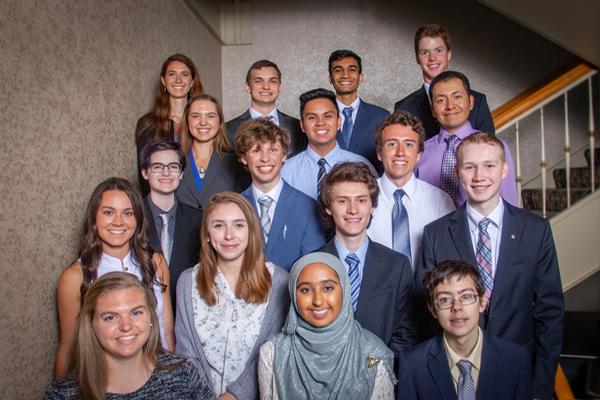 Seventeen high school seniors each receiving $10,000 chapter STEM scholarships gather for a class photo at the chapter's annual awards night in May. 

Seventeen students received chapSTEM scholarships
presented 17 $10,000 scholarships to high school seniors pursuing STEM education at the college level starting this fall