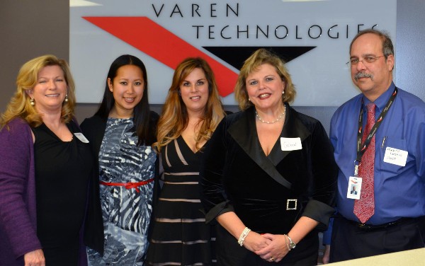 Mart Leshin (r), and Linh Nguyen (2nd from l) of Varen Technologies host the chapter's Women in Intelligence Group (WIIG) in February, including Kathleen Smith (l), Denise Desien (c) and Colleen Dilly, vice president for the WIIG.