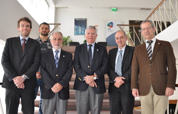 Gathering at the May meeting of student club and Portugal Chapter members are (l-r) Pedro Santos, Covilha Student Club president; Diogo Sousa, student; Rear Adm. Mario Durao, PRT N (Ret.), chapter president; Rear Adm. Carlos Rodolfo, PRT N (Ret.), AFCEA regional vice president, Atlantic Region; Jorge Reis Silva, faculty adviser; and Pedro Filipe, chapter treasurer and event coordinator. 