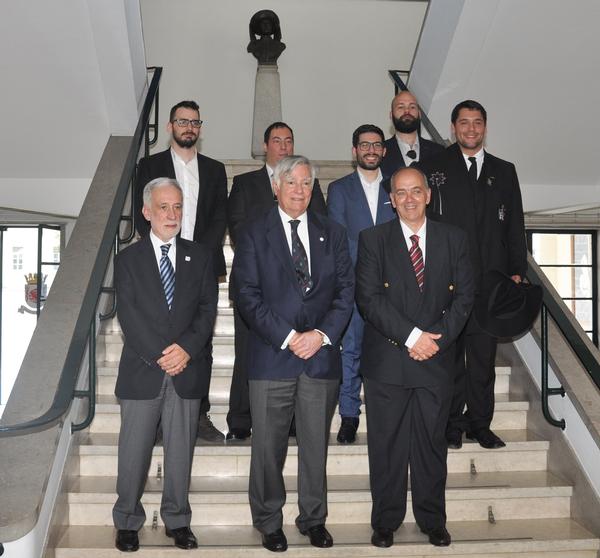 Rear Adm. Carlos Rodolfo, PRT N (Ret.), AFCEA regional vice president, Atlantic region (front, c), joins Rear Adm. Mario Durao, PRT N (Ret.), chapter president (front, l), and Jorge Reis Silva, professor, University of Beira Interior (UBI) and student chapter faculty adviser (front, r), for a group photo at the annual student clubs meeting in May at the Portuguese Naval Academy.