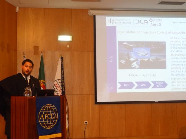 University of Beira Interior student Alexandre Nunes, chapter vice president, presents the student projects during the chapter presentation at the May meeting in Covilha, Portugal.