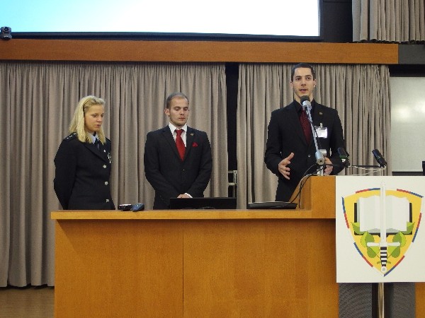 Representatives of the Police Academy of the Czech Republic in Prague give presentations during the chapter's student event in May.