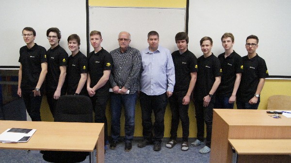 Attending the second round of the Czech National High School Cyber Security Competition in March are students from Secondary Technical School at Prosek, Prague along with their school director and teacher.