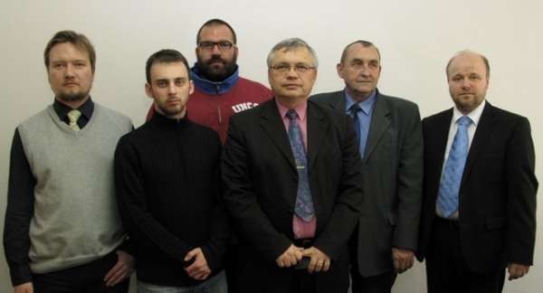 Celebrating the founding ceremony for the first Central European student club in April are (l-r) Dr. Oldrich Krulik, club adviser; Alexander Strach; Petr Svoboda; Lt. Col. Josef Strelec, CZAF (Ret.), chapter president; Josef Pozar, dean and associate professor, National Police Academy; and Petr Jirasek.