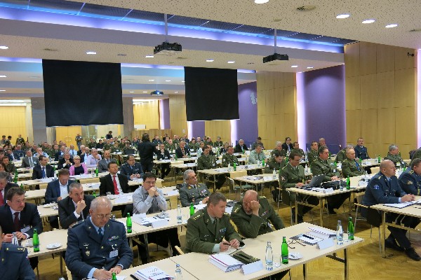 Attendees listen to speakers discuss the future development of signal troops, communications systems and cooperation between Czech and international organizations at the C4ISTAR conference in March. (Photo by Alice Stysova, Czech Ministry of Defense)