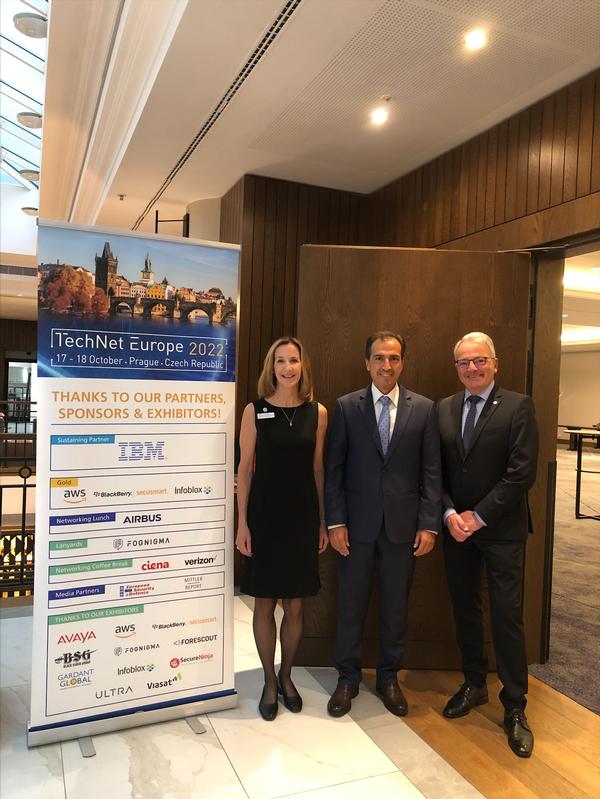 In October, Jordan and Staudacher pose for a photo with Mano Varouchas, advisor for the AFCEA Student Club at Deree-The American College of Greece.