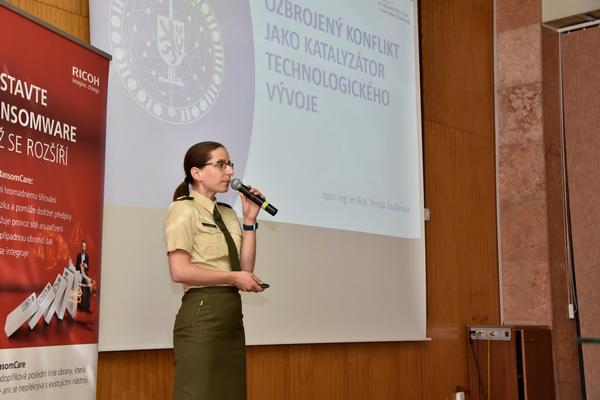 1st Lt. Tereza Toufarova, Cyber Command, Czech Armed Forces, speaks at the May event.