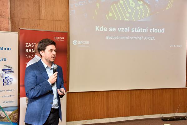 Ondrej Nekovar, security director, State Treasury, presents during the seminar in May.