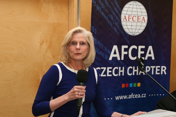Linda Millis, vice president for industry programs, AFCEA International, gives a welcome speech at the chapter's anniversary celebration in May.