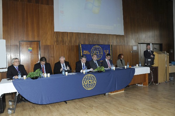 Presenting at the October seminar on cybersecurity law are (l-r) Josef Strelec, chapter president; Premysl Pazderka, National Security Authority (NSA); Jaroslav Smid, deputy director, NSA; Navratil; Josef Pozar, Ph.D., dean, National Police Academy (NPA) of the Czech Republic; Dr. Radomir Valica, NSA; Ludmila Cirtkova, vice rector, NPA; and Petr Jirasek, chairman of the Czech Cyber Security Working Group and AFCEA regional vice president.